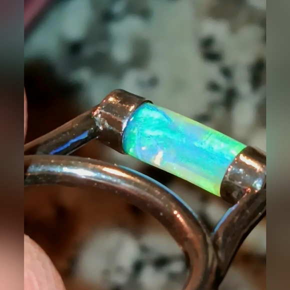 Australian Opal Ring Opalized Belemnite Sterling Silver Colorful Size 9.75 - Picture 12 of 15